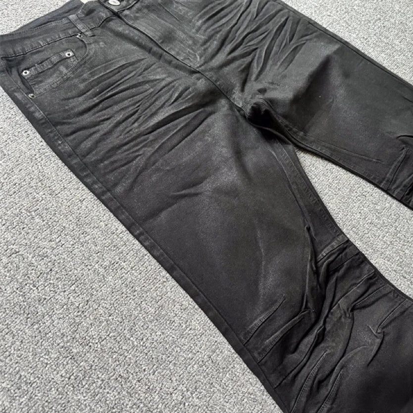 STORESDE American Retro Heavy Industry High Street Coated Micro-Flared Jeans For Men And Women Black Gothic Vintage Casual Loose Jeans