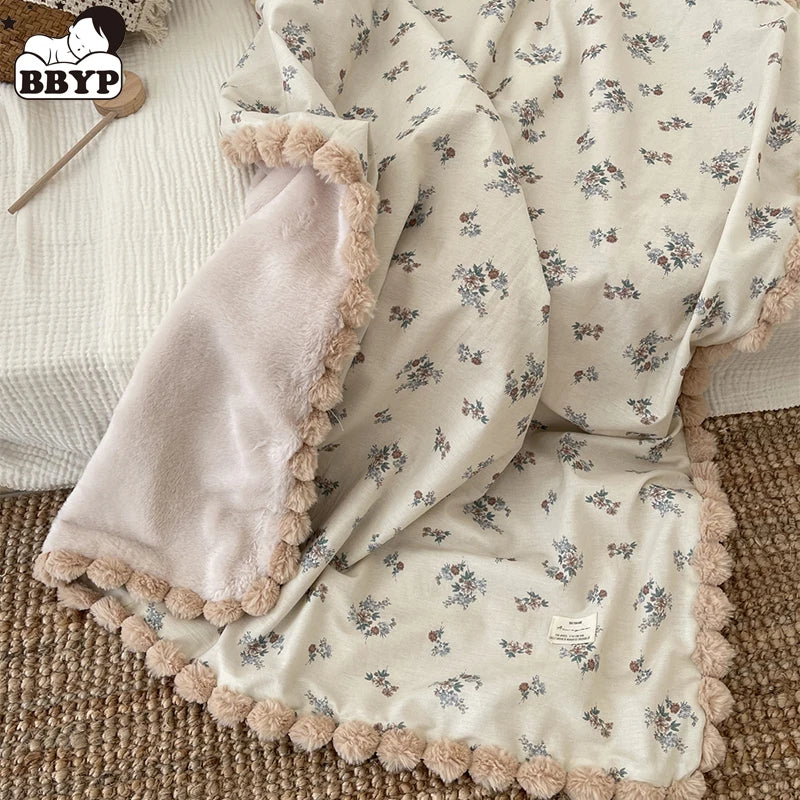 STORESDE 90X130cm Warm Winter Baby Blanket Pompom Blush Sprigs and Blooms Minky Blanket Floral Baby Blanket Quilt Bedding Cover