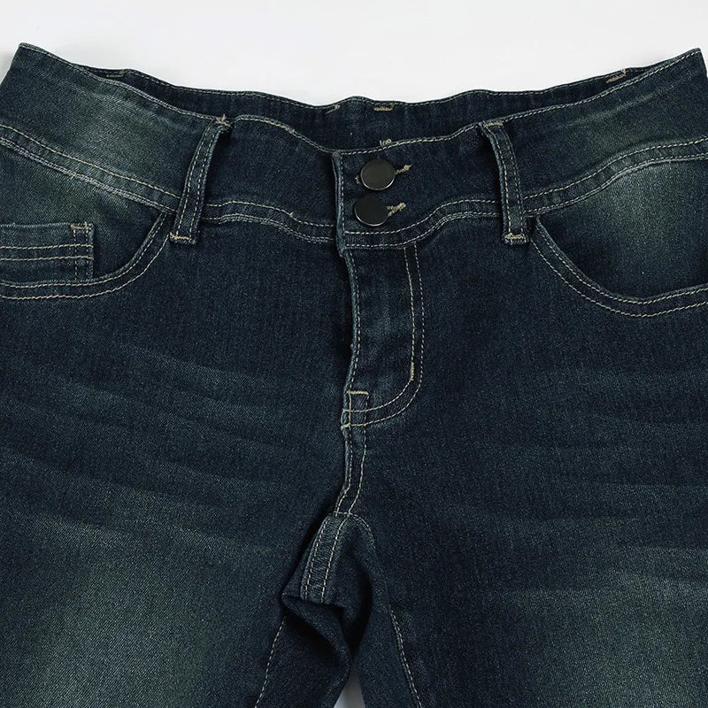 STORESDE Vintage y2k Flared Jeans Retro Button-up Low Rise Casual Denim Pants Harajuku 2000s Trousers Basic Aesthetic Mom
