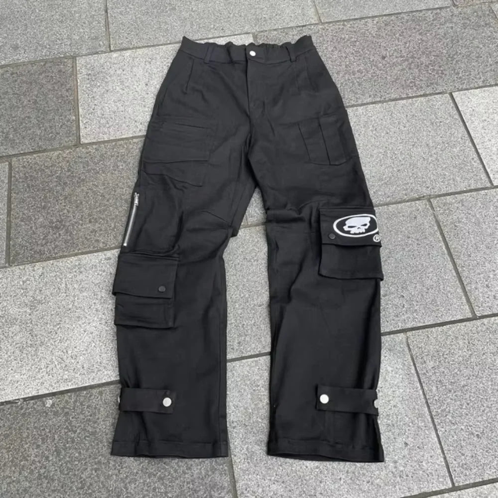 STORESDE Retro Skull Embroidery Y2K Jeans Mens Hip Hop Washed Baggy Denim Pants New Straight Casual Loose Wide Leg Trouser Streetwear