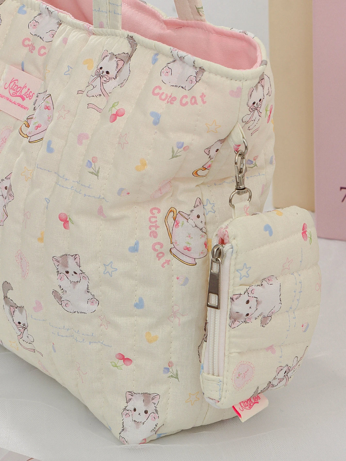 STORESDE 1 cute flower cat handbag with coin purse charm, daily commuting, travel handbag, large capacity portable handbag