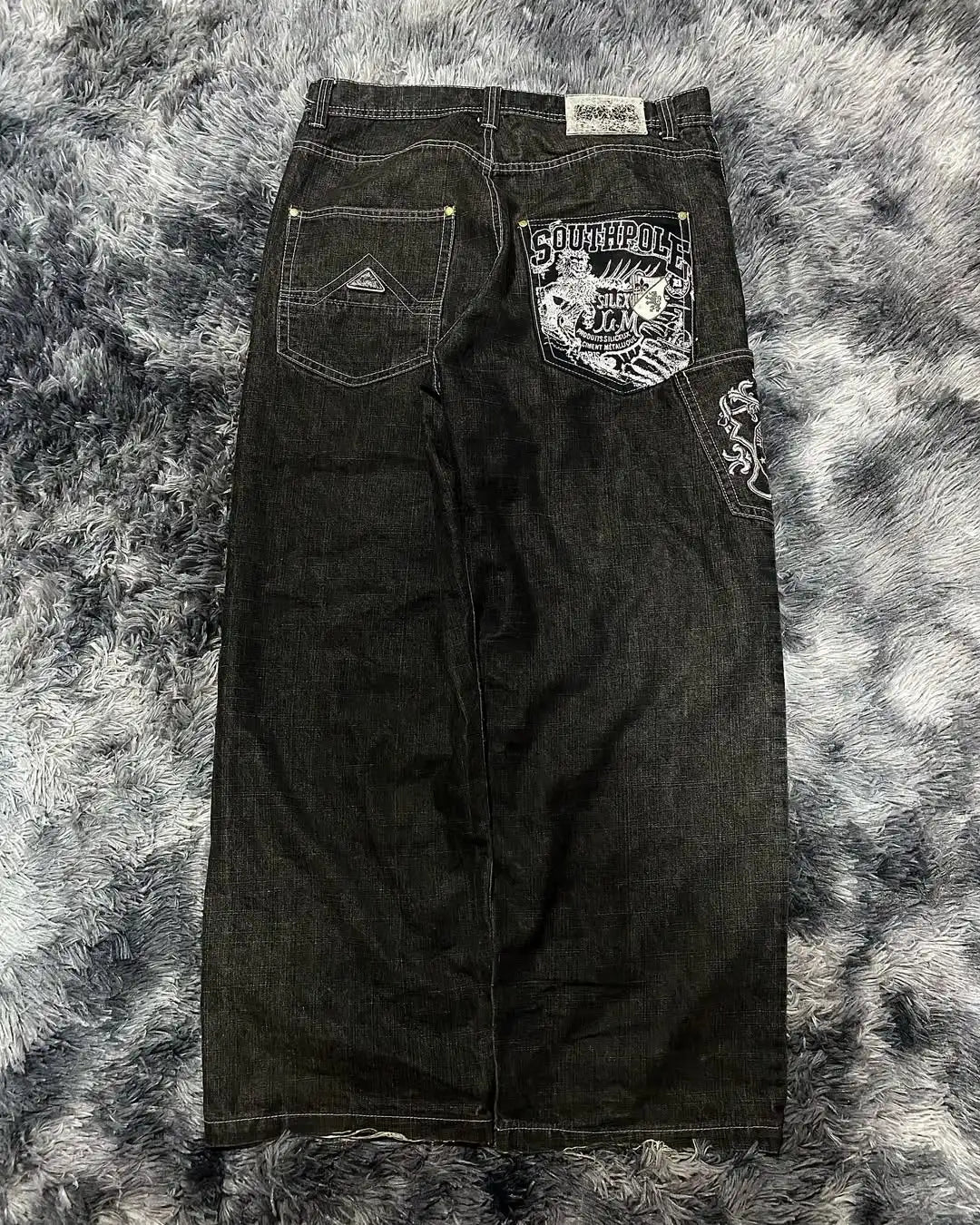 STORESDE Japanese Dragon Knitted Jeans Men Women Baggy Fit High Street Urban Casual Trendy Fashion Hip Hop Streetwear Daily Wear Style