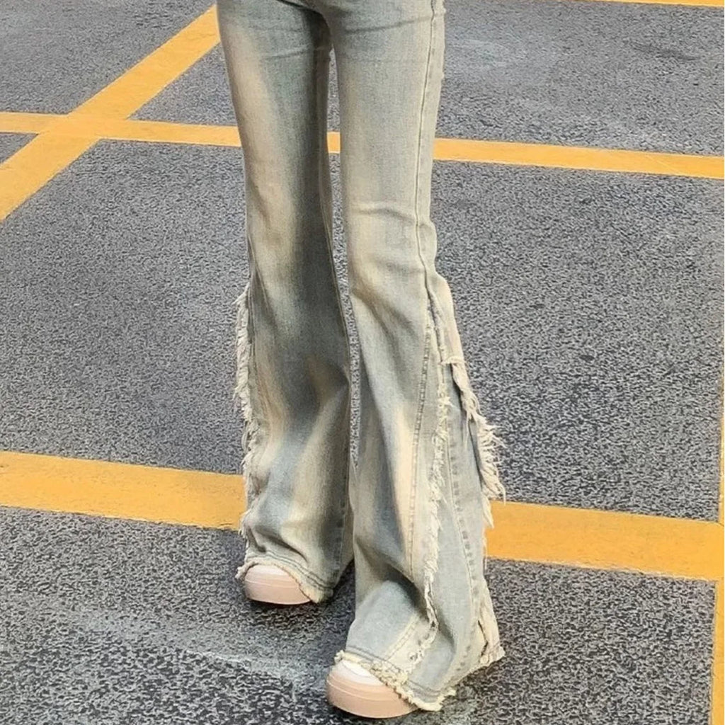STORESDE Women Vintage Blue Jeans High Waist American Retro 90s Raw Material Edge Design Y2k Denim Pants Streetwear Wide Leg Jeans