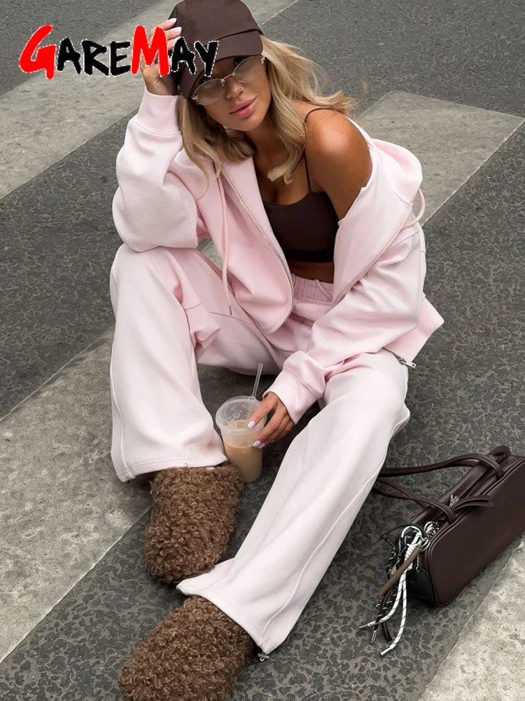 STORESDE Beautiful Women's Tracksuits with A Zipper and A Hood Trousers Pink Two Piece Set Women Blue Classic Pant Sports Suit for Spring