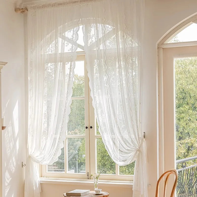 STORESDE 1pc White Lace Curtains Lace Sheer Curtains for Livng Room Luxury Vintage Floral Lace Curtains for Bedroom Room
