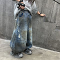 STORESDE American Tween Girl High Fashion Distressed Wide Leg Banana Jeans for Child Luxury Denim Pants Kids Dirty Washed Jeans Trousers
