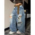 STORESDE ZHIZOU Women Blue Baggy Y2k Ripped Jeans Hip Hop Grunge Wide Jean Pants Vintage 2000s Harajuku Denim Trousers Clothes Summer