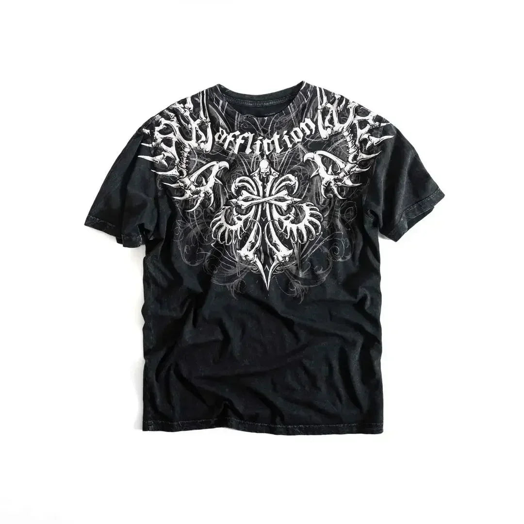 STORESDE American New Retro Trend Printed Long Sleeve 90s Street Hip-Hop Harajuku T-shirt Men Fashion Gothic Casual Pure Cotton Loose Top
