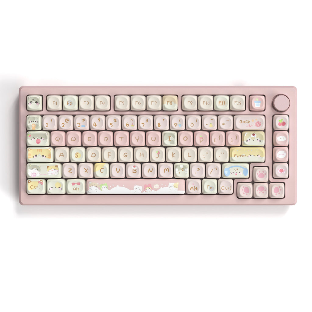 STORESDE Pink Cat Dye Sublimation PBT Keycaps 136 Keys MOA Profile Keyboard Keycaps for Cherry Gateron MX Switches Mechanical Keyboards