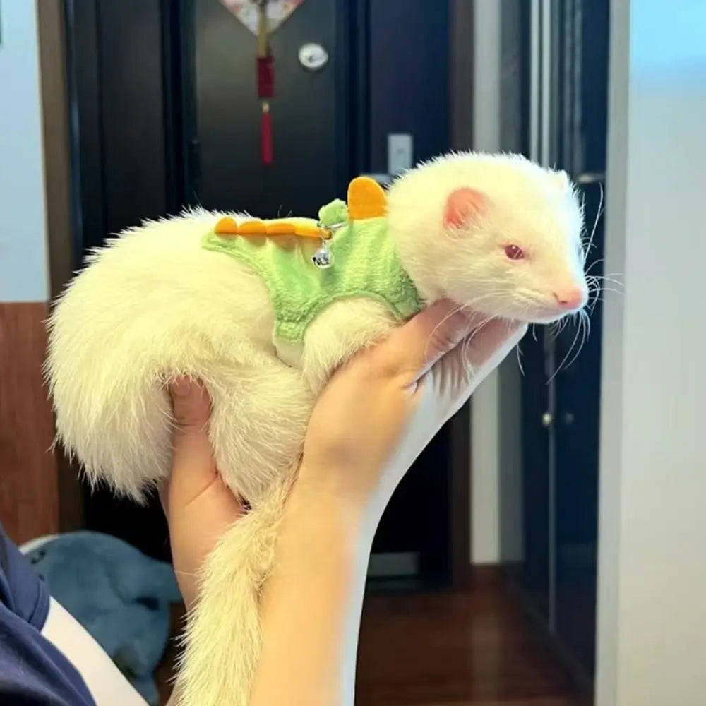 STORESDE Soft Cartoon Ferret Vest Harness Adjustable Flannel Hamster Chest Strap Dragon Design with Bell Ferret Traction Rope Training