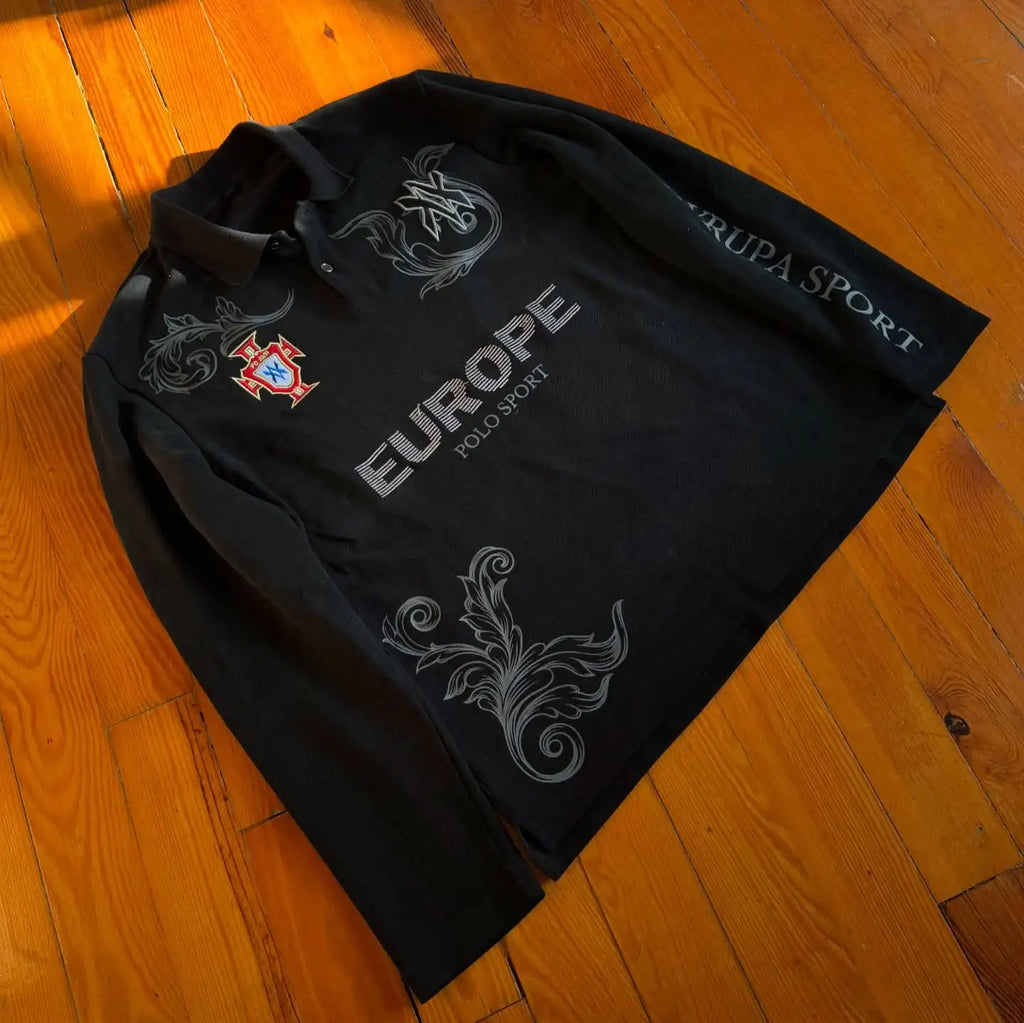 STORESDE Retro Long Sleeve Polo Shirt Y2k Casual Loose Letter Pattern Embroidery T Shirts Street Sweatshirt Men Cotton Jersey Lapel Golf