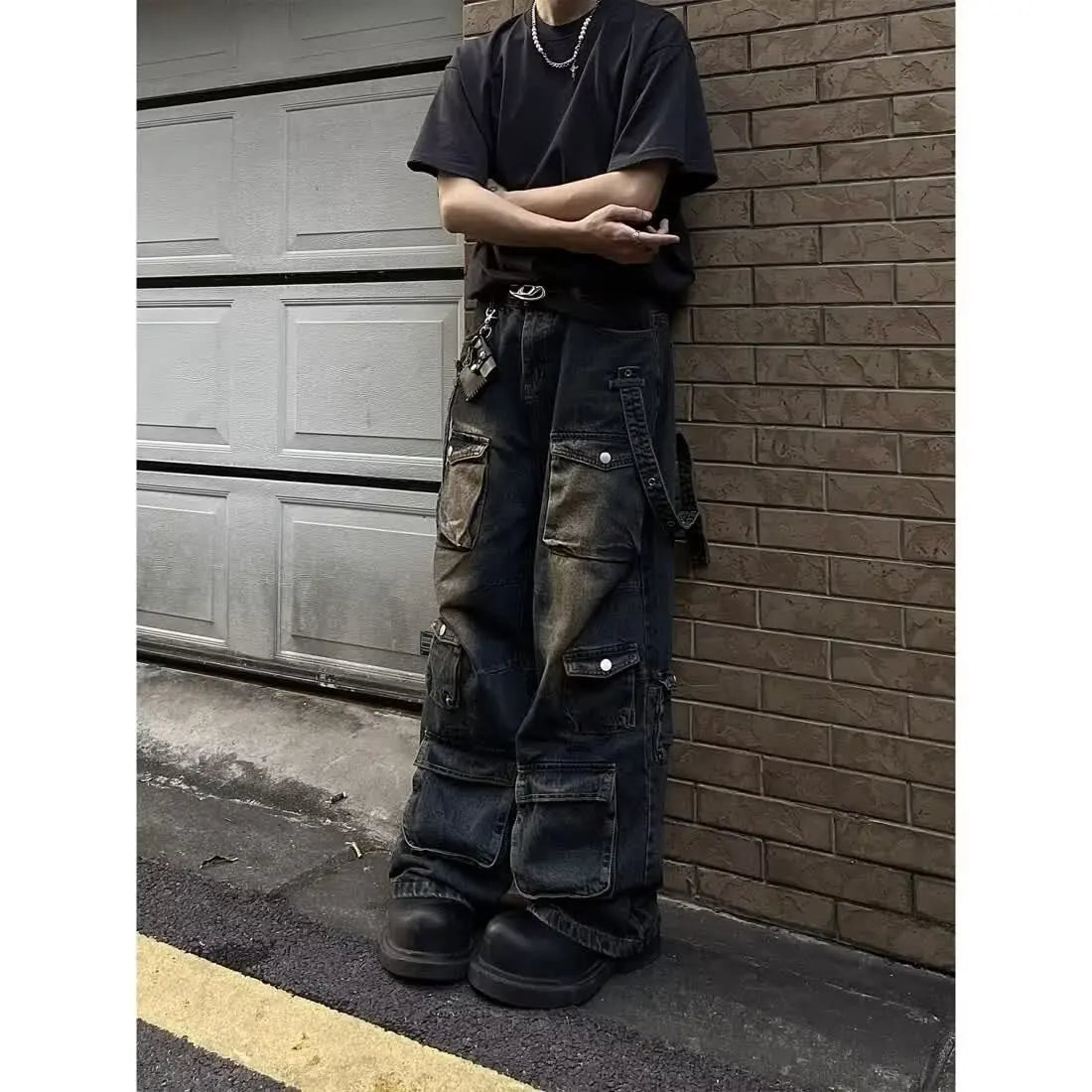 STORESDE Washed Vintage American Street Style Men's Jeans Spring Autumn Loose Straight Leg High Street Vibe Long Trousers