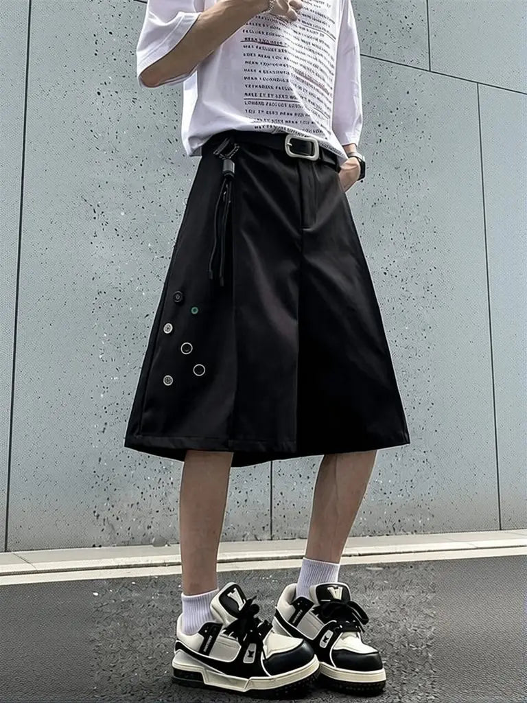 STORESDE Streetwear Wide leg Shorts Men Black Dress Pants Casual Man Oversized Lightweight Breathable Hip Hop Blazer Shorts Summer