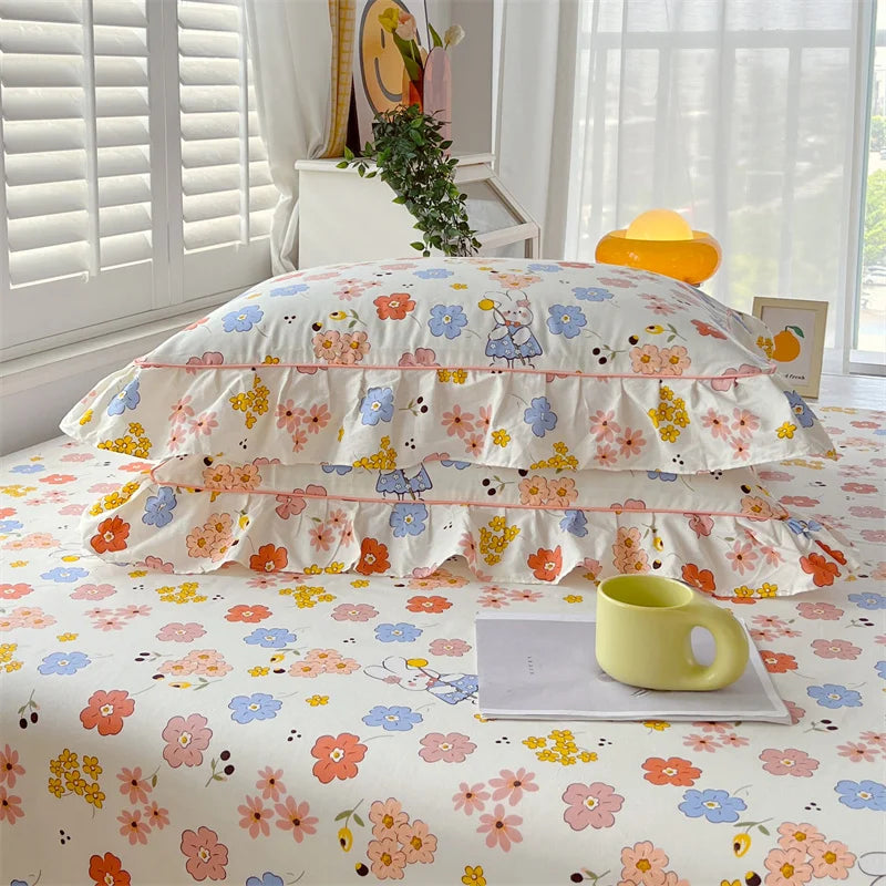 STORESDE A pair of cotton printed pillowcases with ruffled edges, garden body pillowcases, bed pillowcases