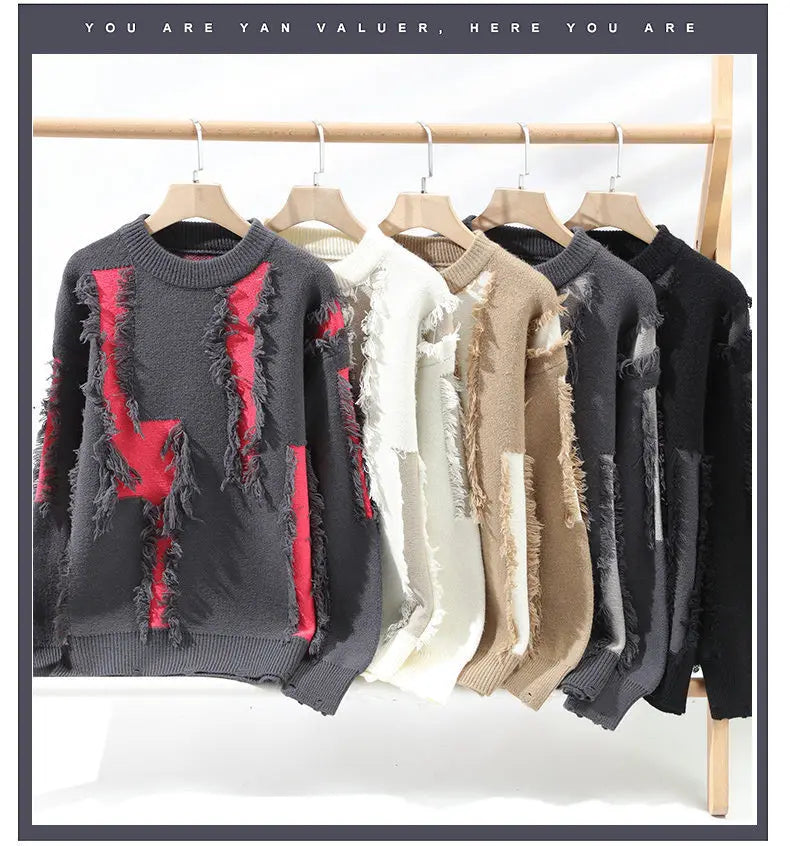 STORESDE Ripped Sweater Men's Loose Crew Neck Knit Bottom Shirt Handsome Autumn Clothes on The Fashion  Sweater Pullover Sweater