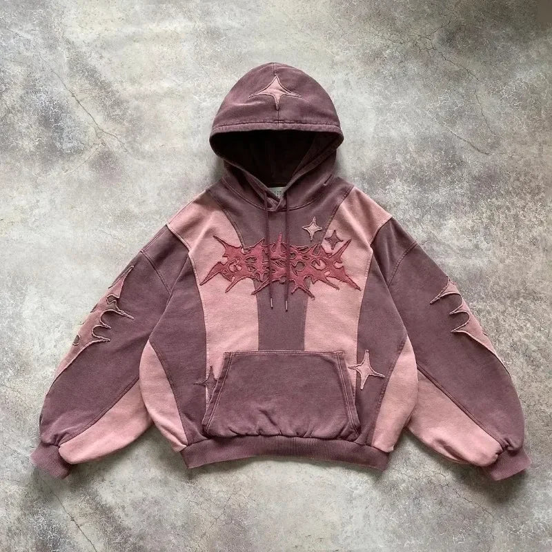 STORESDE American Fashion Embroidery Personality Flash Diamond Oversize Zipper Hoodie Men Y2K New Harajuku Gothic Casual Joker Sweatshirt