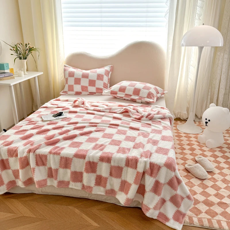 STORESDE 1 piece pink white flannel panda fleece soft and comfortable blanket nap blanket suitable for sofa bed sofa office suitable