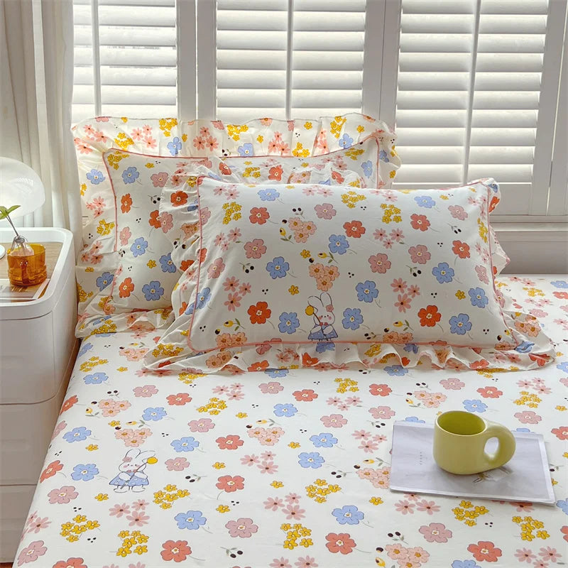 STORESDE A pair of cotton printed pillowcases with ruffled edges, garden body pillowcases, bed pillowcases