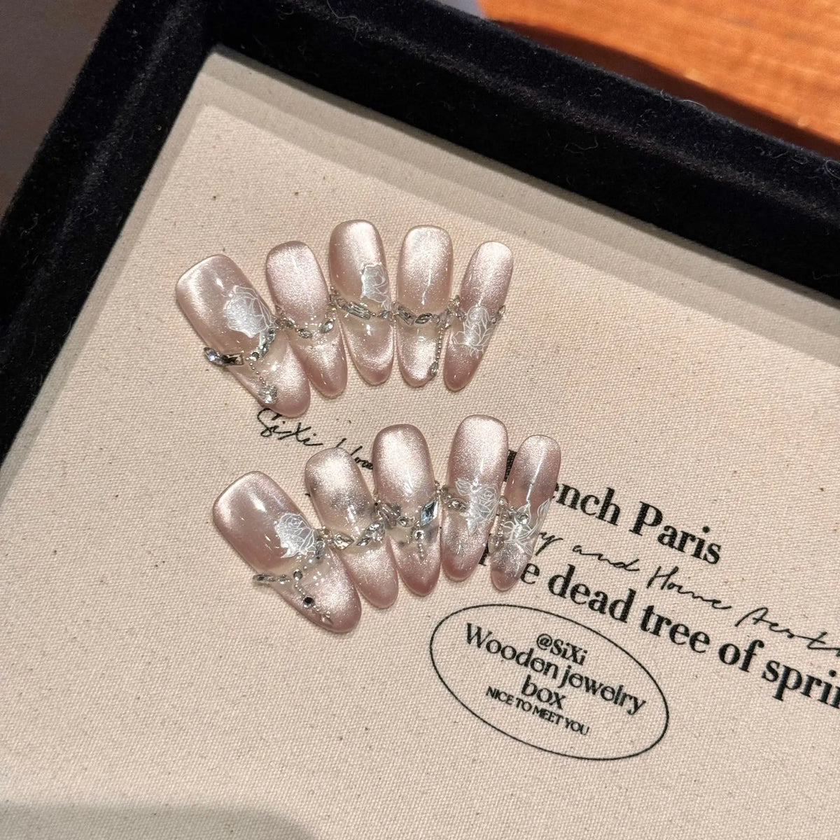 STORESDE 10pcs Handmade Press on Nails Sweet Pink Blush French Cat Eye Fake Nails Wearable Full Cover Pink Peach Cat Eye Fake Nails