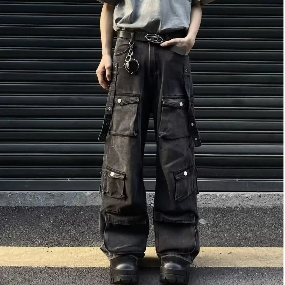 STORESDE Washed Vintage American Street Style Men's Jeans Spring Autumn Loose Straight Leg High Street Vibe Long Trousers