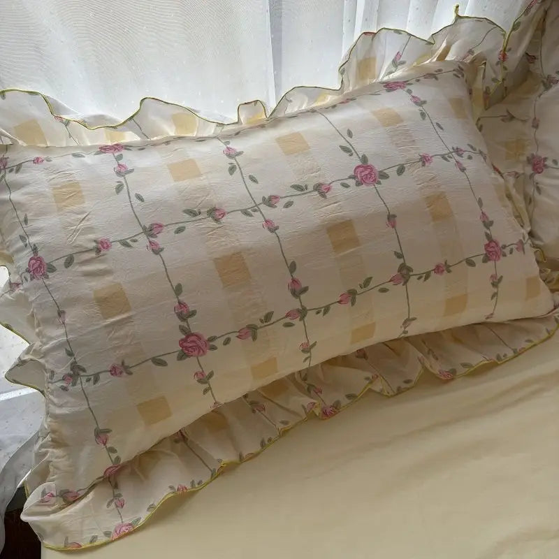 STORESDE Korean Princess Duvet Cover Set Skin Friendly Wash Cotton Bedding Set Of Four Pieces Lace Bedin Set Bed Sheets Comforter Cover