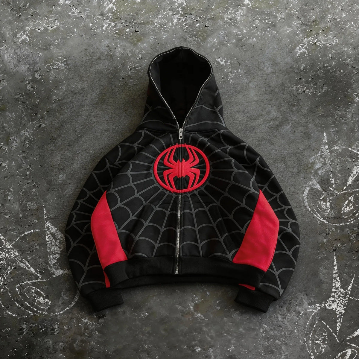STORESDE American Retro Spider Patchwork Print Hoodies Fashion Oversized Loose Full Zipper Hoodie Men Jacket Gothic Street Y2k Sweatshirt