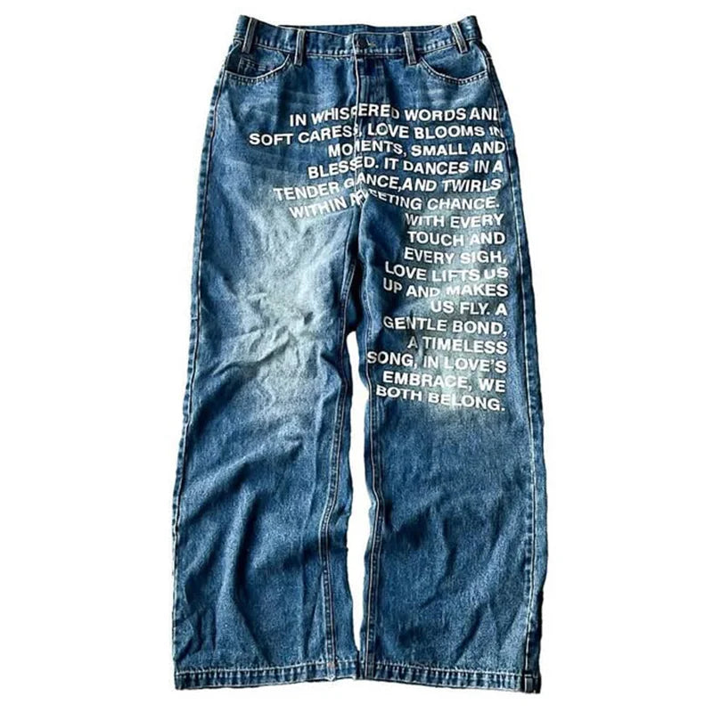 STORESDE Y2K men Jeans vintage American Pattern letter jeans streetwear gothic Harajuku Hip Hop men women Fashion Casual wide leg jeans