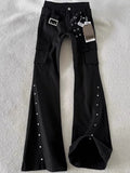 STORESDE Autumn American Retro Dark Gothic Jeans Women High-street Mid-rise Rivet-decorated Flared Pants Y2K 2000s Aesthetic Cargo Pants