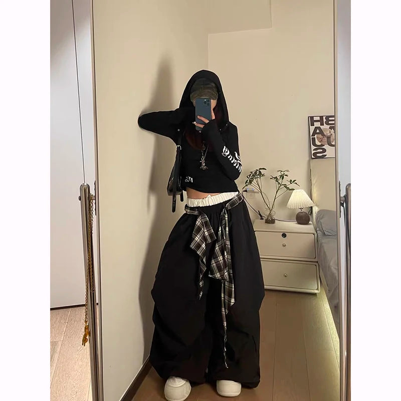 STORESDE ZHIZOU Black Baggy Parachute Pants Y2k Vintage Sweatpants Cargo Pants Harajuku Japanese 2000s Style Trousers Clothes Autumn 2025