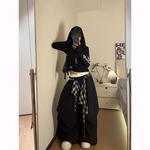 STORESDE ZHIZOU Black Baggy Parachute Pants Y2k Vintage Sweatpants Cargo Pants Harajuku Japanese 2000s Style Trousers Clothes Autumn 2025
