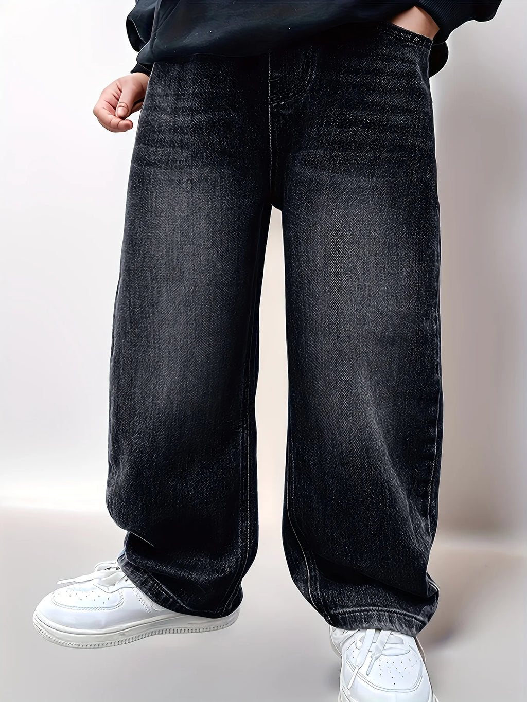 STORESDE Boy's jeans, boy's all-season loose trendy jeans, street casual hip-hop pants, festival-style pants.Full elastic waistband