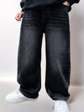 STORESDE Boy's jeans, boy's all-season loose trendy jeans, street casual hip-hop pants, festival-style pants.Full elastic waistband
