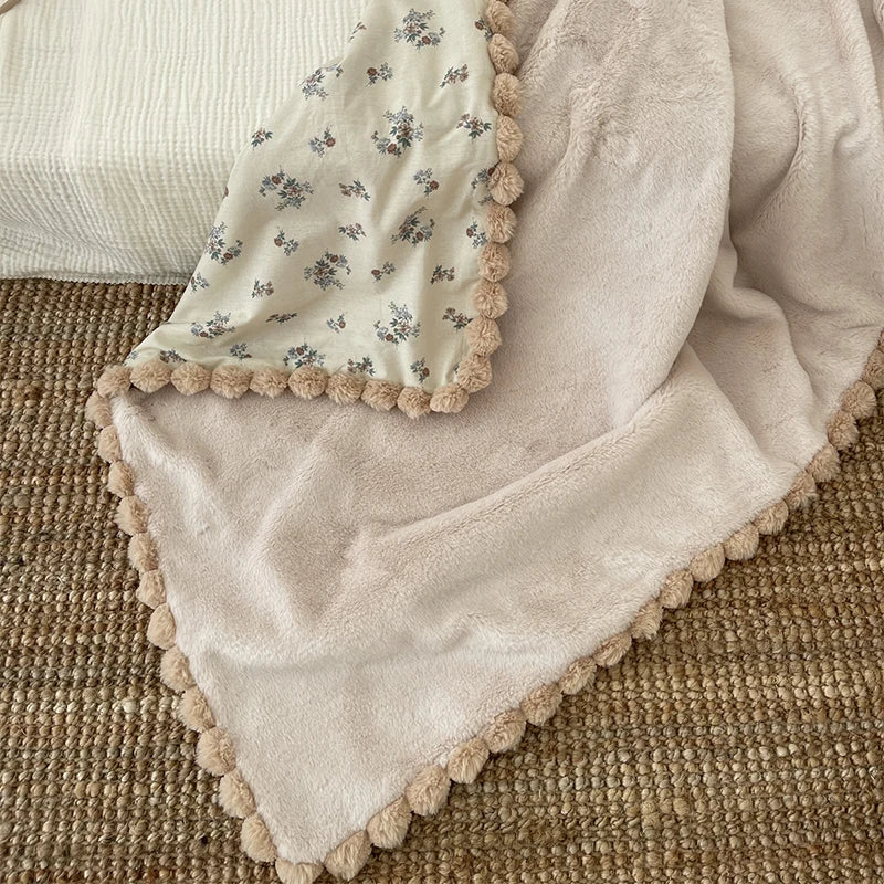 STORESDE 90X130cm Warm Winter Baby Blanket Pompom Blush Sprigs and Blooms Minky Blanket Floral Baby Blanket Quilt Bedding Cover