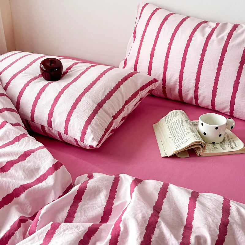 STORESDE Pink Striped Duvet Cover Single/Full/Queen Size housse de couette Comfortable Quilt Cover for Adults fundas nordicas cama 150