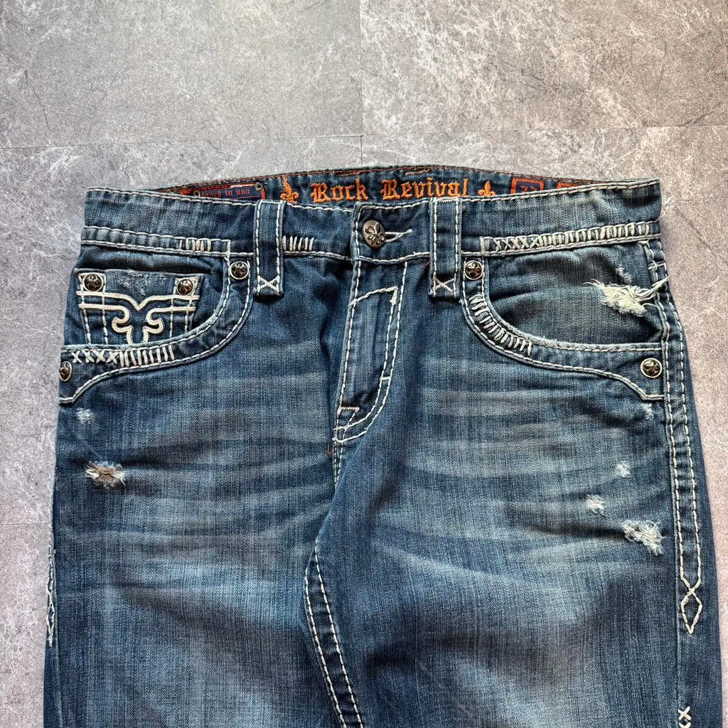 STORESDE Retro Heavy Industry Embroidered Women High Waist Straight Bootcut Jeans Y2k Street Washed Blue Pants Spicy Girl Fashion Jeans