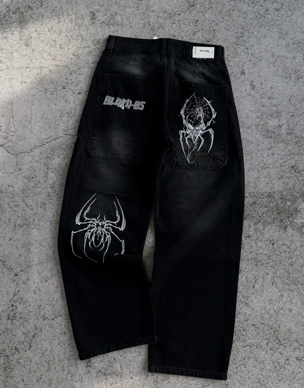 STORESDE Hip Hop Gothic Retro Spider Pattern Embroidery Baggy Jeans Y2k America Trendy Punk Mens Straight Wide Leg Denim Pants Black Jean