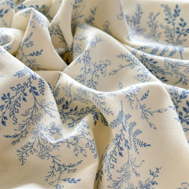 STORESDE 1pc Floral Fitted Bed Sheet Flower Printed Washed Cotton Bed Sheet with Elastic Single/Queen/King Size Bed Fitted Sheets