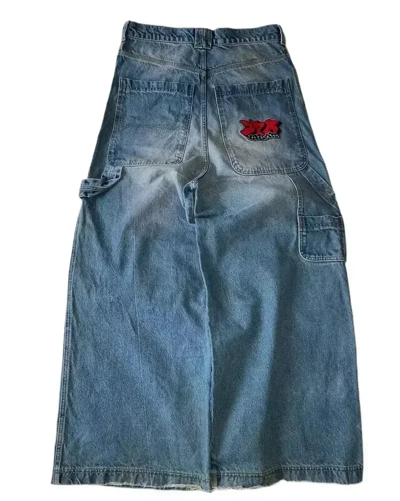 STORESDE 2025 New American Trend Retro Hip-hop Embroidery Pattern Baggy Jeans For Men And Women Y2K Harajuku Gothic Wide Pants Streetwear