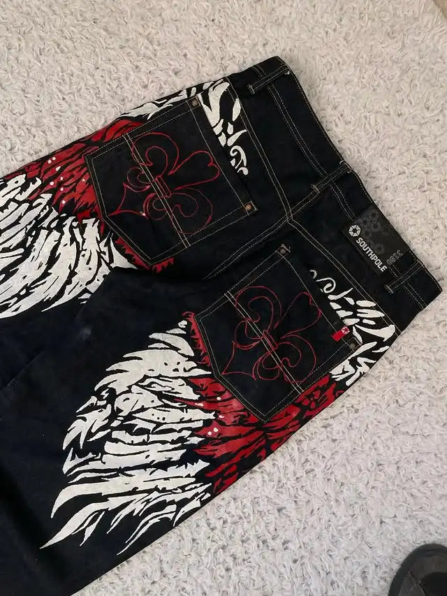 STORESDE Y2K High Street Red Letter Embroidered Baggy Jeans Women Gothic American New Straight Pants Fashion Street Retro Wide-leg Pants