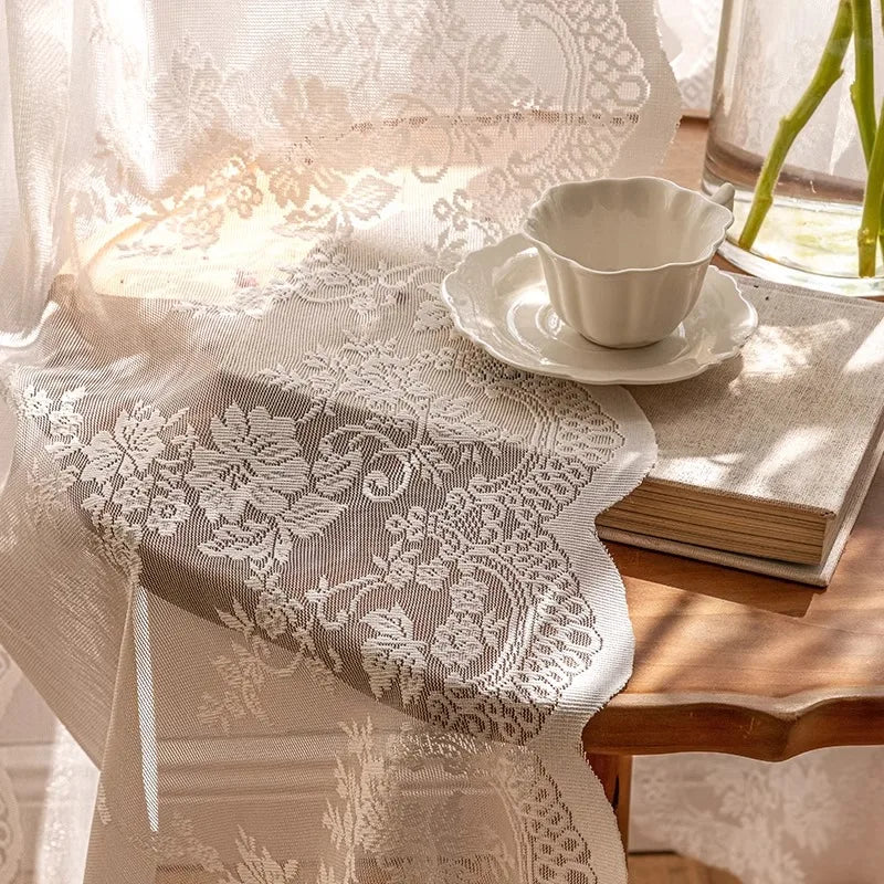 STORESDE 1pc White Lace Curtains Lace Sheer Curtains for Livng Room Luxury Vintage Floral Lace Curtains for Bedroom Room