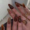 STORESDE 24Pcs Short Almond Fake Nails Butterfly Wings Nail Art with Glue Glitter Flower False Nails Acrylic Autumn Winter Press on Nail