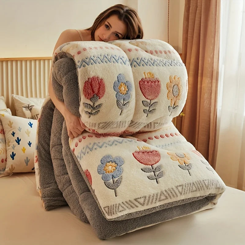 STORESDE Winter Bedding Thick Quilt Blanket Thickened Warm Flannel Fleece Comforter for Cold Nights Set Bed Duvets Quilts the Blankets