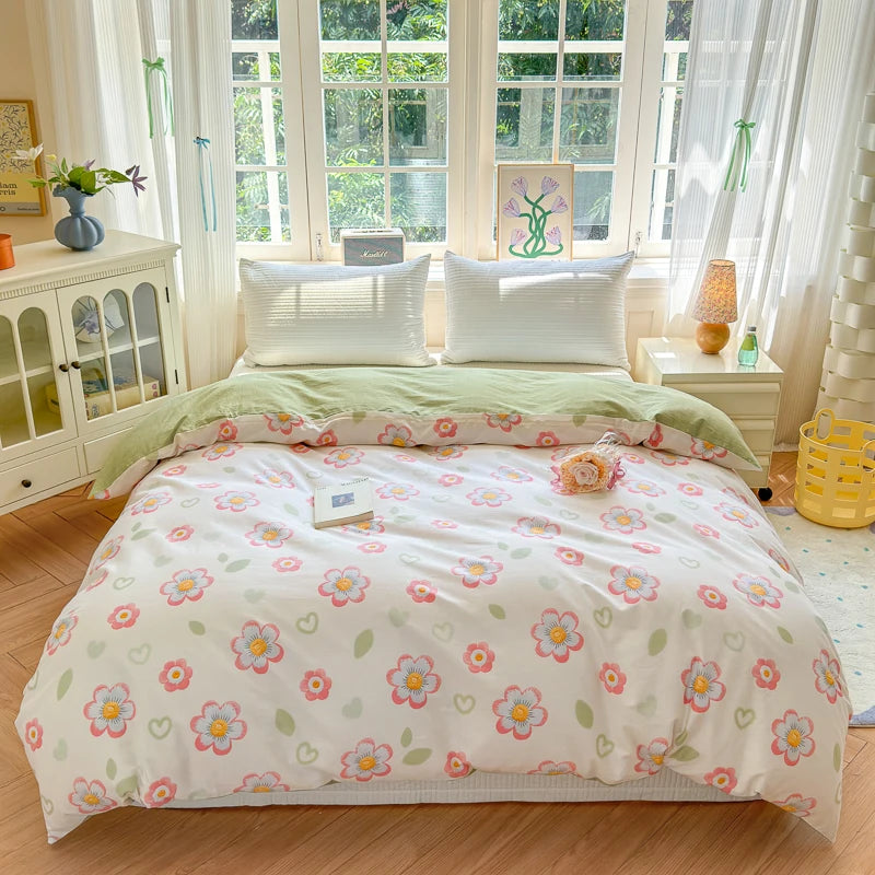 STORESDE Floral Printed Duvet Cover 1Piece- 100% Cotton Luxury Bedding, Pre-Washed for Softness, for Bedroom Decor - Zipper Closure