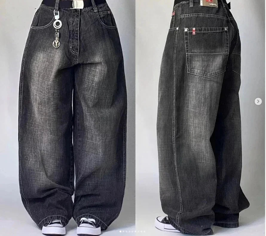 STORESDE 2025 New American Trend Retro Hip-hop Embroidery Pattern Baggy Jeans For Men And Women Y2K Harajuku Gothic Wide Pants Streetwear