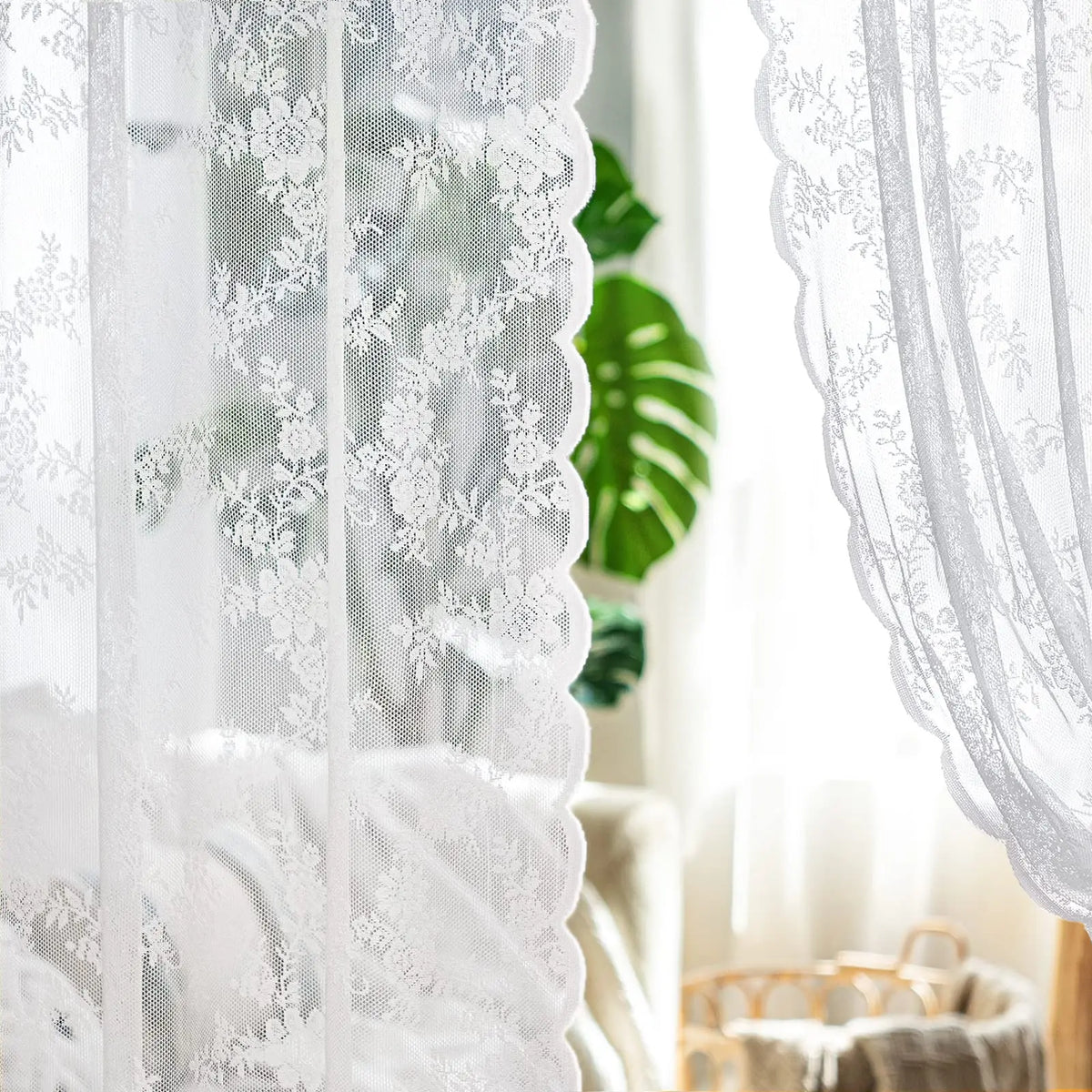 STORESDE 1pc White Lace Curtains Lace Sheer Curtains for Livng Room Luxury Vintage Floral Lace Curtains for Bedroom Room