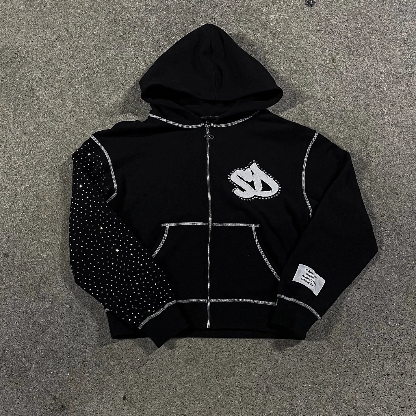 STORESDE American Fashion Embroidery Personality Flash Diamond Oversize Zipper Hoodie Men Y2K New Harajuku Gothic Casual Joker Sweatshirt
