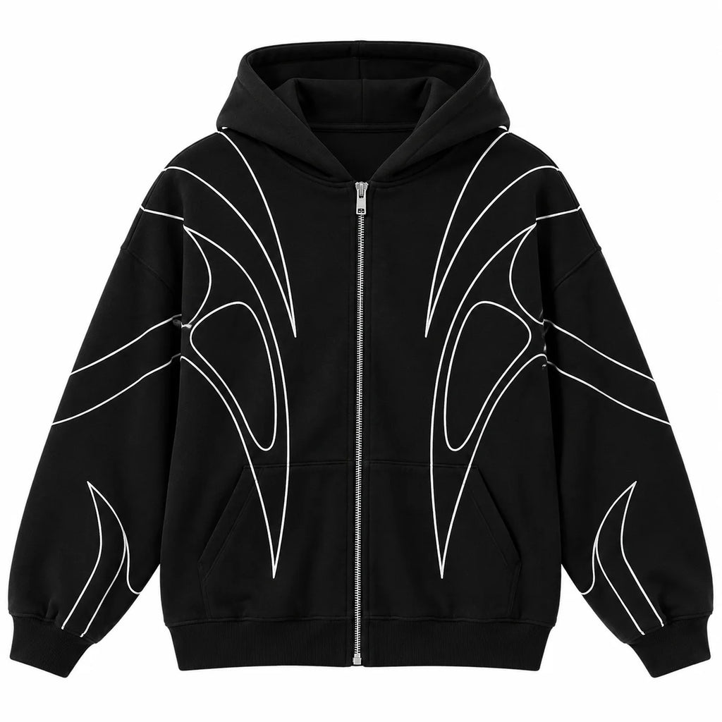 STORESDE Trend Graphic Zip Up Hoodie Oversized Hooded Sweatshirt Line Print Long Sleeve Casual Streetwear Autumn Jacket 2026 Hot New Plus