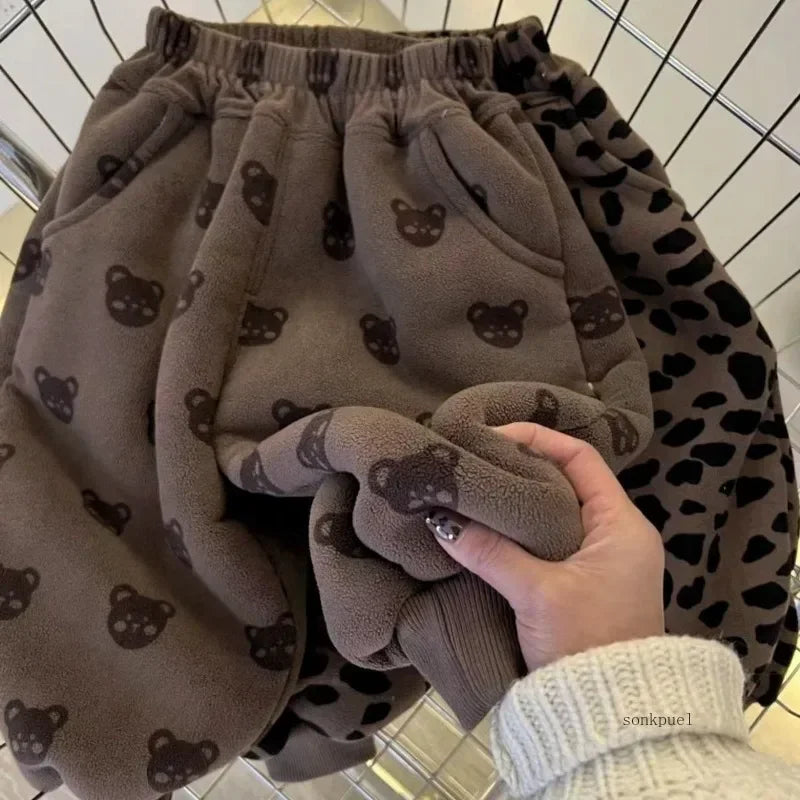 STORESDE Baby Plush Pants Velvet Autumn Winter Boy's Thick Sweatpants Kids Girls Cartoon Trousers Children's Warm Pants Trend