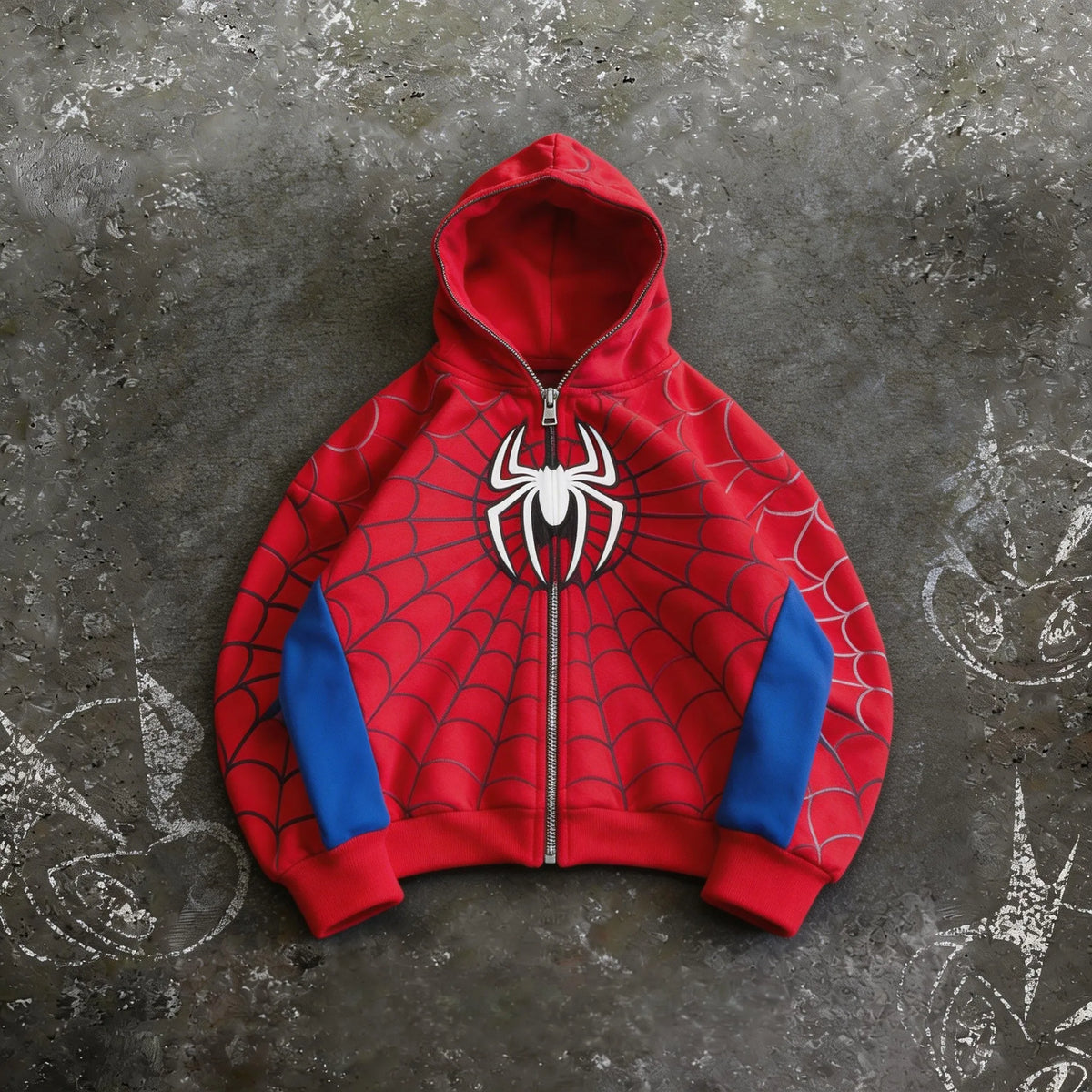 STORESDE American Retro Spider Patchwork Print Hoodies Fashion Oversized Loose Full Zipper Hoodie Men Jacket Gothic Street Y2k Sweatshirt