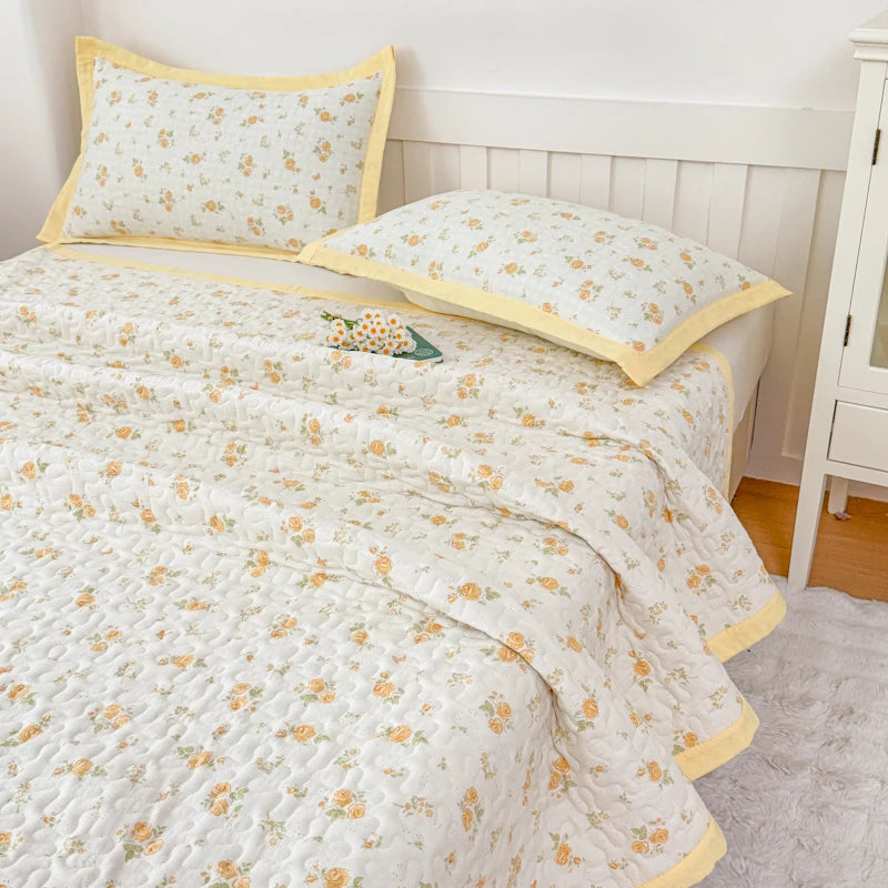 STORESDE 1pc Purple Flower Quilted Bedspreads for Bed Thick Patchwork Blanket Single/Queen/King Floral Style Quilted Duvet Soft Bedspread